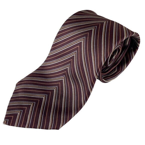 LANVIN Paris Classic 100% Silk Striped Red White Blue Yellow Gold Tie 3" - Picture 1 of 4